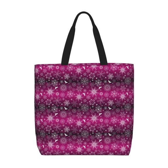 Defioc Snowflakes And Christmas Pattern Tote Bag for Women,Large Capacity Tote Bag with Zipper Casual Shoulder Handbags Shopping Bag