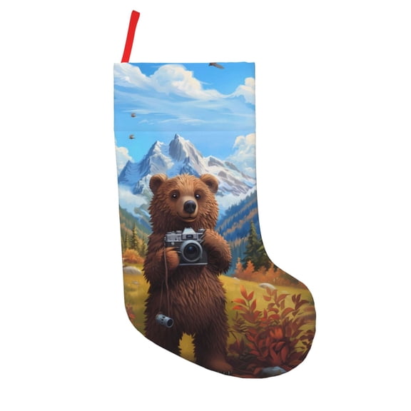 Defioc Snowy Mountain Photography Bear for Christmas Stockings 18" Personalized Holiday Stocking for Family, Farmhouse Decor, Xmas Tree Decoration, 1 Pack
