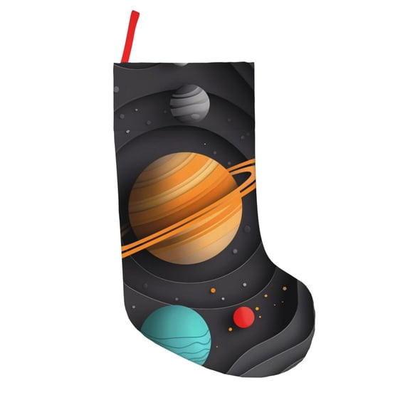 Defioc Solar System Paper Art for Christmas Stockings 18" Personalized Holiday Stocking for Family, Farmhouse Decor, Xmas Tree Decoration, 1 Pack