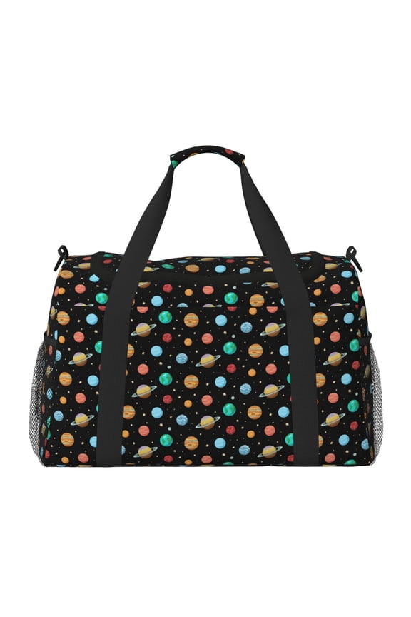 Solar System Planets Space Print Hand Travel Bag - Foldable Travel Duffel Bags for Men Women -Sport Gym Bag - Overnight Travel Duffel Bag - Adjustable Shoulder Strap