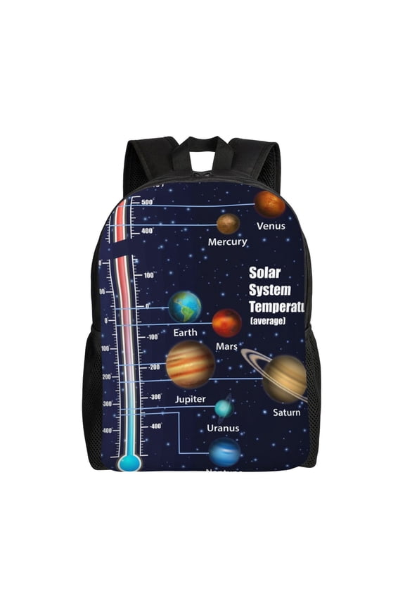 Solar System Print Backpack -Travel,or Work Bookbag Daypacks with 15-Inch Laptop Sleeve and Dual Water Bottle Pockets