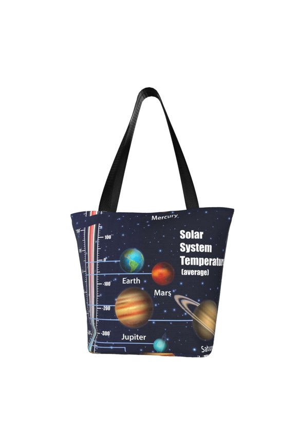 Solar System Print Tote Bag for Women,Shoulder Bag with Zipper Casual Tote's Handbag Big Capacity Shoulder Bag with Inner Pocket Fit for Shopping,Office,Travel