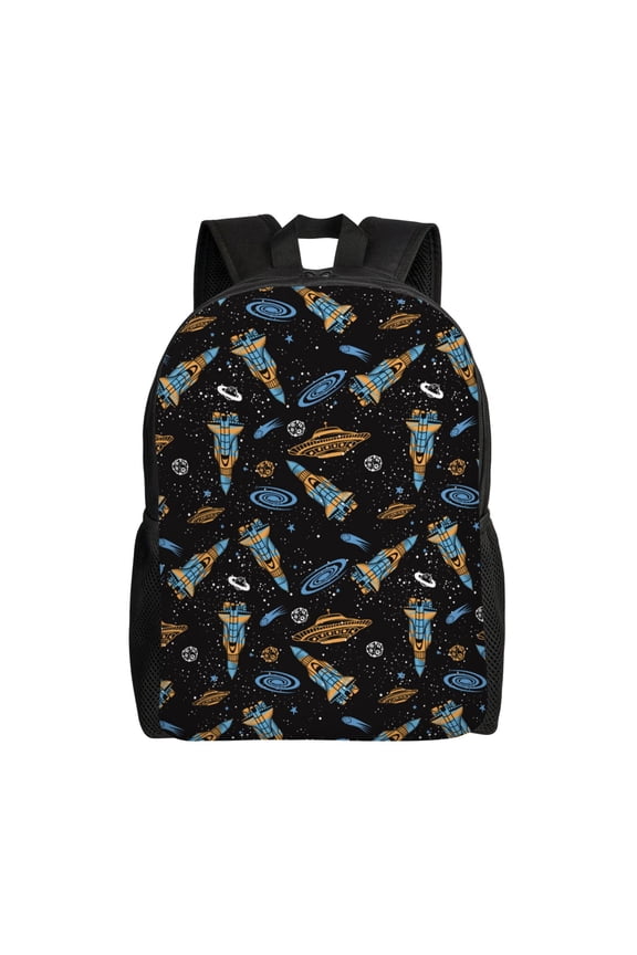 Space Rocket Print Backpack -Travel,or Work Bookbag Daypacks with 15-Inch Laptop Sleeve and Dual Water Bottle Pockets