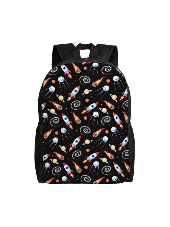 Space Rocket Print Backpack -Travel,or Work Bookbag Daypacks with 15-Inch Laptop Sleeve and Dual Water Bottle Pockets