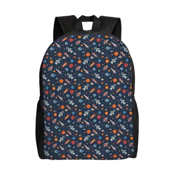 Defioc Spaceships And Stars In Outer Space Print Backpack -Travel,or Work Bookbag Daypacks with 15-Inch Laptop Sleeve and Dual Water Bottle Pockets