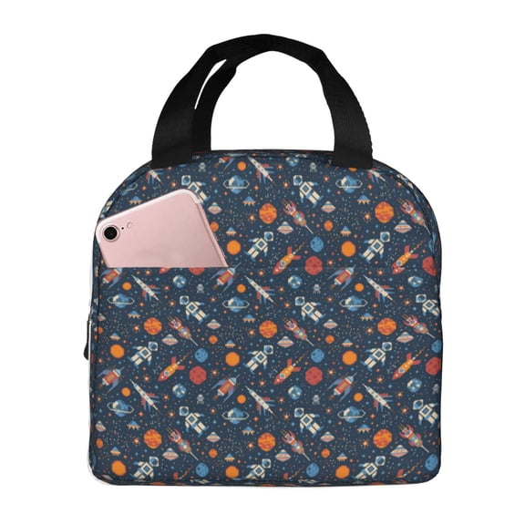 Defioc Spaceships And Stars In Outer Space Print Lunch Box,Lunch Bag for Women Men Reusable Insulated Lunch Tote for Work/Office/Picnic/Travel