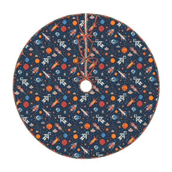 Defioc Spaceships And Stars In Outer Space for Christmas Tree Skirt Snowman Xmas Tree Skirt Farmhouse Christmas Decorations Tree Mat for Holiday Party Decor-36"