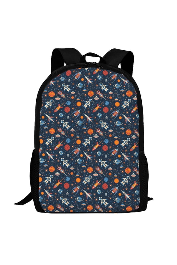 Spaceships And Stars In Outer Space Pattern Carry on Backpack,16.5x12.5x5.5 Personal Item Bag Carry On Backpack Water Resistant Lightweight Daypack