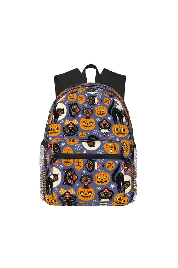 Spooky Cats And Halloween Pumpkins Pattern Laptop Backpack for Men and Women,Casual Backpack Dayback Sports Bookbag for Travel Running Hiking