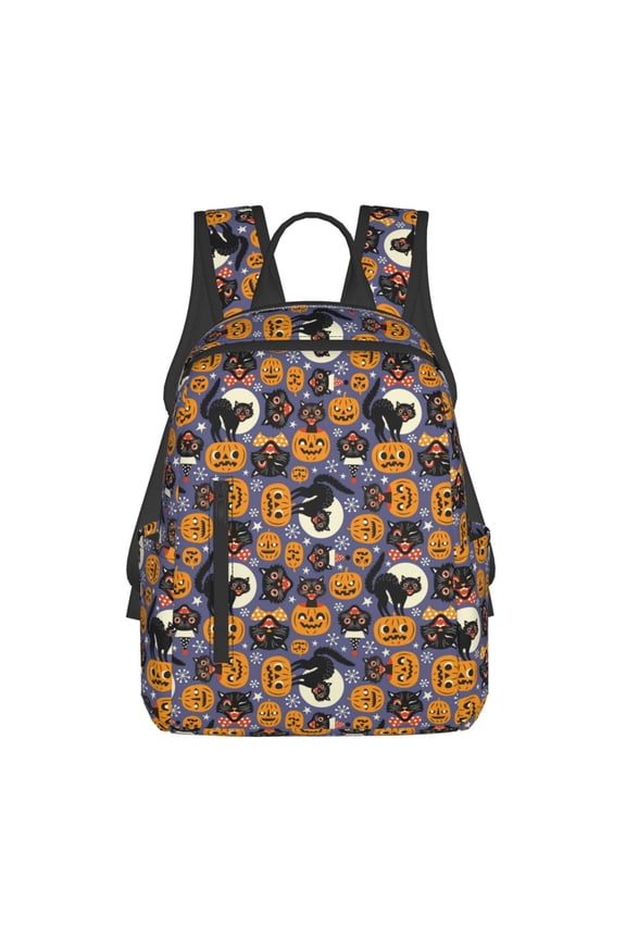 Spooky Cats And Halloween Pumpkins Pattern Travel Laptop Backpack,Lightweight Backpack Travel Hiking Daypack Backpack Work Bag for Men Women