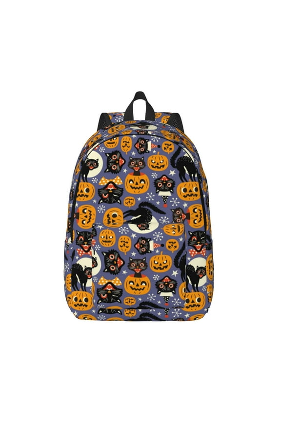 Spooky Cats And Halloween Pumpkins for Canvas Backpack,Travel Rucksack Unisex Knapsack Laptop Backpack for Work & College -Small