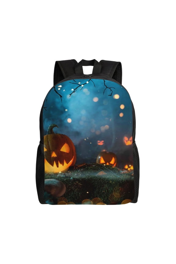 Spooky Halloween Print Backpack -Travel,or Work Bookbag Daypacks with 15-Inch Laptop Sleeve and Dual Water Bottle Pockets