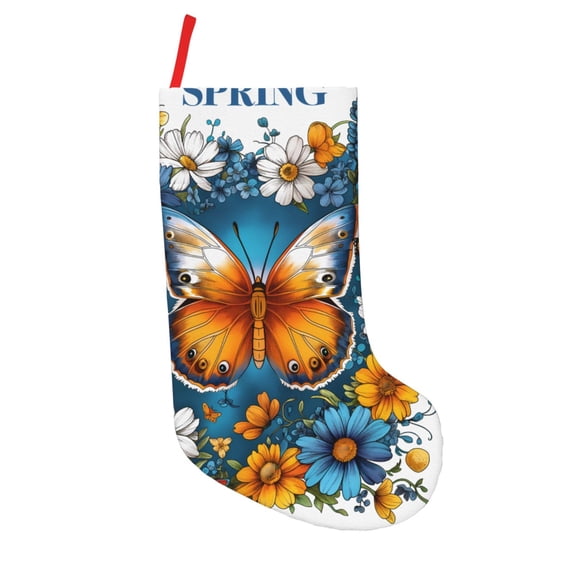 Defioc Spring Butterfly Flowers for Christmas Stockings 18" Personalized Holiday Stocking for Family, Farmhouse Decor, Xmas Tree Decoration, 1 Pack
