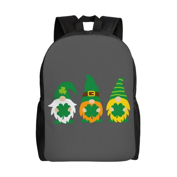 Defioc Spring St PatrickS Day Irish Gnomes Print Backpack -Travel,or Work Bookbag Daypacks with 15-Inch Laptop Sleeve and Dual Water Bottle Pockets