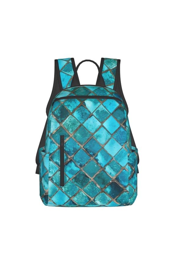 Square Glass Mosaic Pattern Travel Laptop Backpack,Lightweight Backpack Travel Hiking Daypack Backpack Work Bag for Men Women