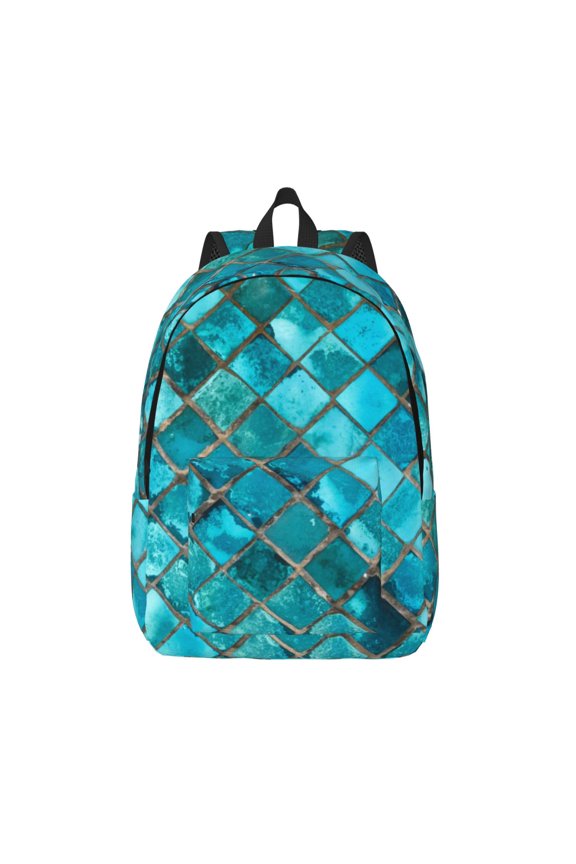Square Glass Mosaic for Canvas Backpack,Travel Rucksack Unisex Knapsack Laptop Backpack for Work & College -Small