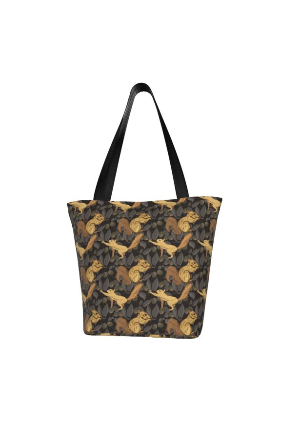 Squirrel Gathering Nuts Print Tote Bag for Women,Shoulder Bag with Zipper Casual Tote's Handbag Big Capacity Shoulder Bag with Inner Pocket Fit for Shopping,Office,Travel