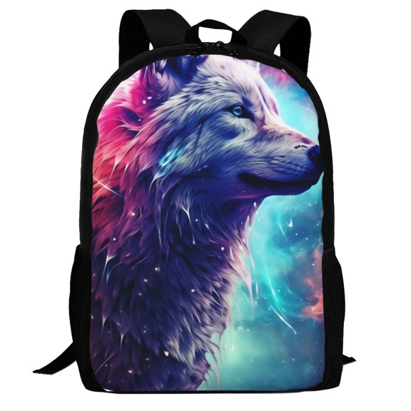 Defioc Starry Multicolored Wolf Pattern Carry on Backpack,16.5x12.5x5.5 Personal Item Bag Carry On Backpack Water Resistant Lightweight Daypack
