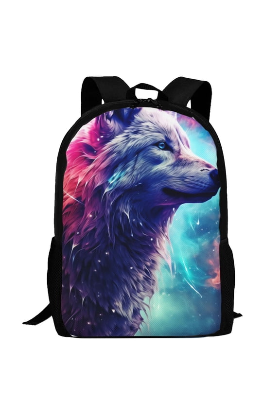 Starry Multicolored Wolf Pattern Carry on Backpack,16.5x12.5x5.5 Personal Item Bag Carry On Backpack Water Resistant Lightweight Daypack