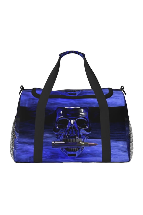 Steel Skull Print Hand Travel Bag - Foldable Travel Duffel Bags for Men Women -Sport Gym Bag - Overnight Travel Duffel Bag - Adjustable Shoulder Strap