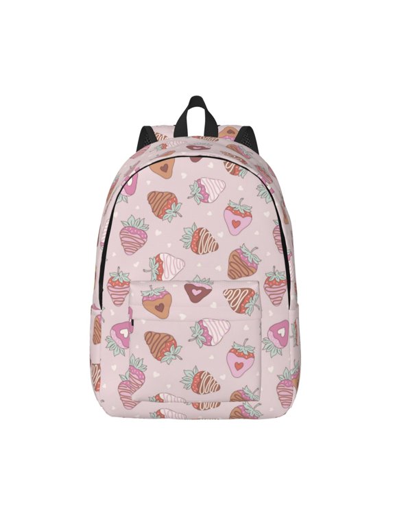 Strawberry Cake for Canvas Backpack,Travel Rucksack Unisex Knapsack Laptop Backpack for Work & College -Medium