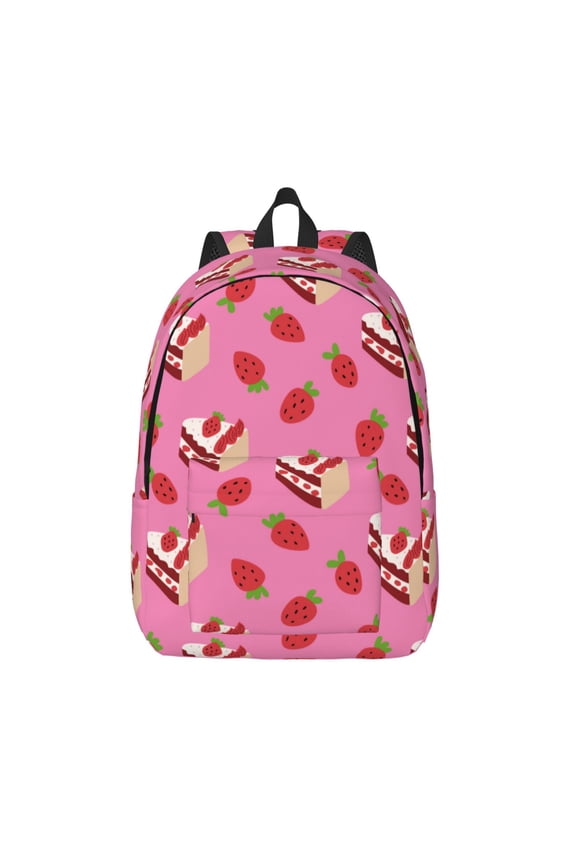 Strawberry Cake for Canvas Backpack,Travel Rucksack Unisex Knapsack Laptop Backpack for Work & College -Small
