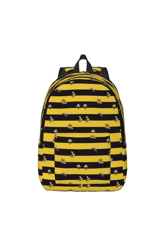 Striped With Bees for Canvas Backpack,Travel Rucksack Unisex Knapsack Laptop Backpack for Work & College -Small