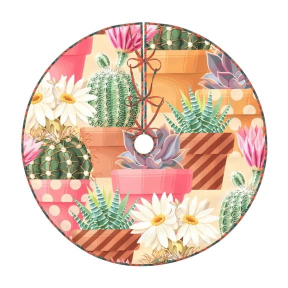 Defioc Succulent And Cactus for Christmas Tree Skirt Snowman Xmas Tree Skirt Farmhouse Christmas Decorations Tree Mat for Holiday Party Decor-30"