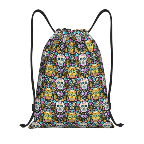 Defioc Sugar Skulls for Drawstring Backpack Sports Gym Bag for Women Men Children Adult Sackpack Yoga Bag for Wet Swimming,Gym,and Workout Gear -Medium