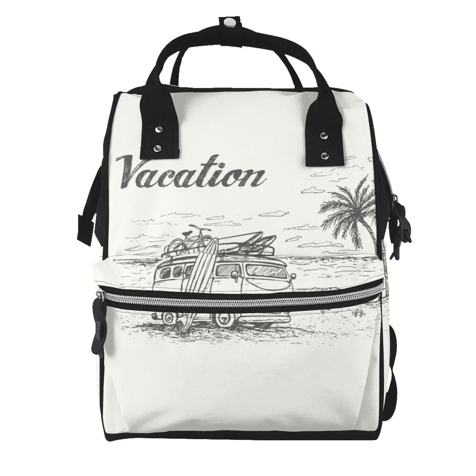 Defioc Summer Vacation Scene With Camping Van for Baby Diaper Bag Backpack - Baby Bag for Boys & Girls - Diaper Backpack - Large Travel Diaper Bags- Baby Registry Search & Shower Gifts