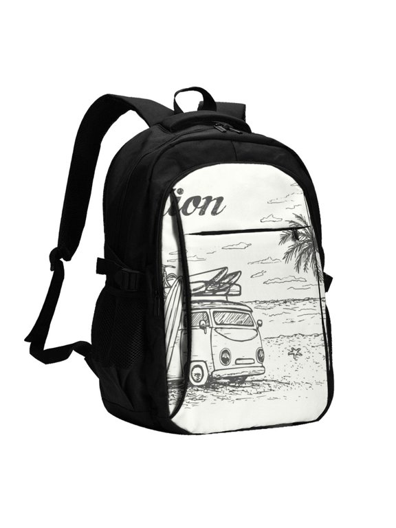 Summer Vacation Scene With Camping Van for Travel Backpack for Women,15.6 inch Laptop Backpack Carry On Backpack Personal Item Travel Bag Daypack for School Weekender Business Trip