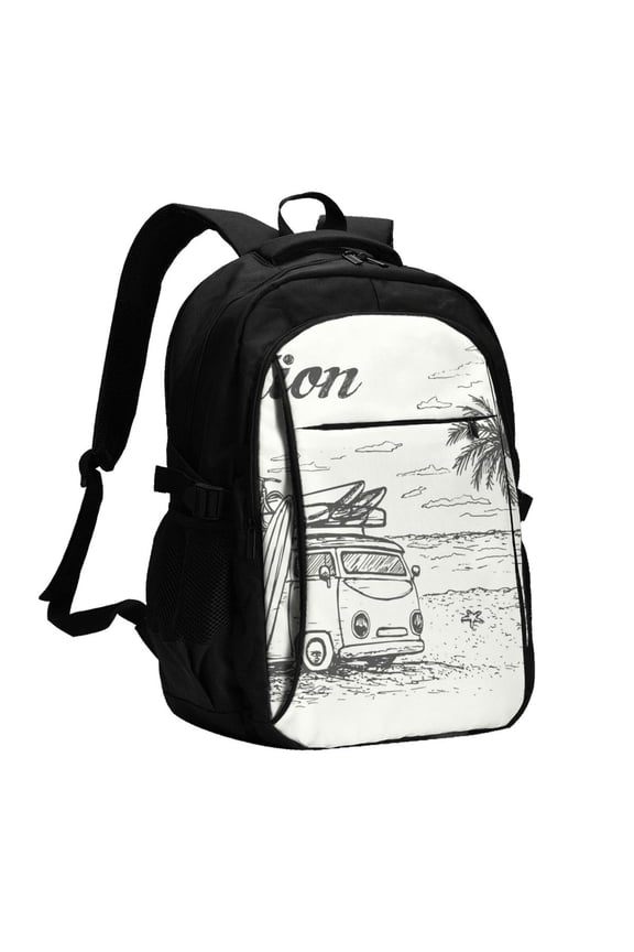 Summer Vacation Scene With Camping Van for Travel Backpack for Women,15.6 inch Laptop Backpack Carry On Backpack Personal Item Travel Bag Daypack for School Weekender Business Trip