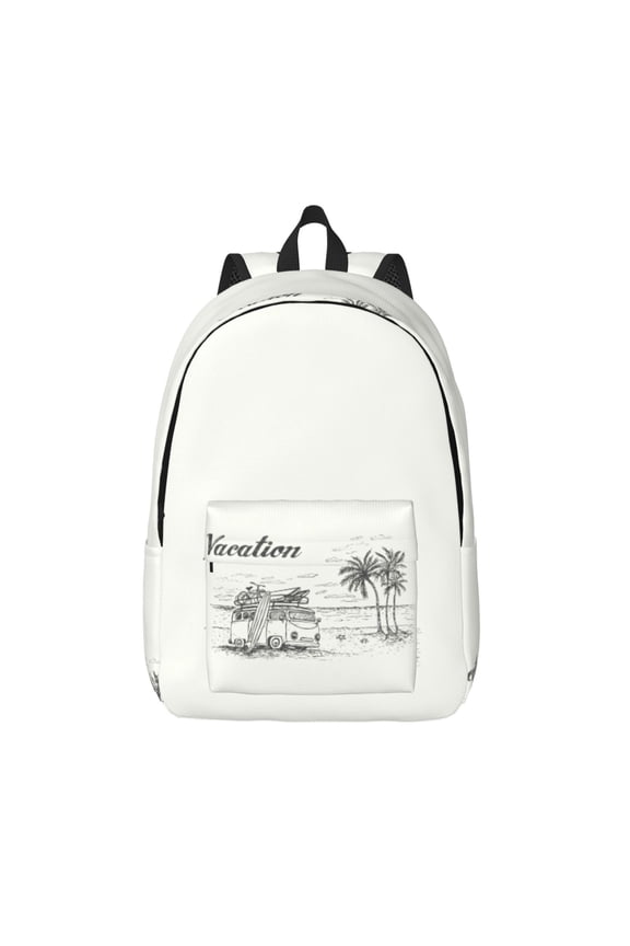 Summer Vacation Scene With Camping Van for Canvas Backpack,Travel Rucksack Unisex Knapsack Laptop Backpack for Work & College -Small
