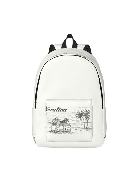 Summer Vacation Scene With Camping Van for Canvas Backpack,Travel Rucksack Unisex Knapsack Laptop Backpack for Work & College -Small
