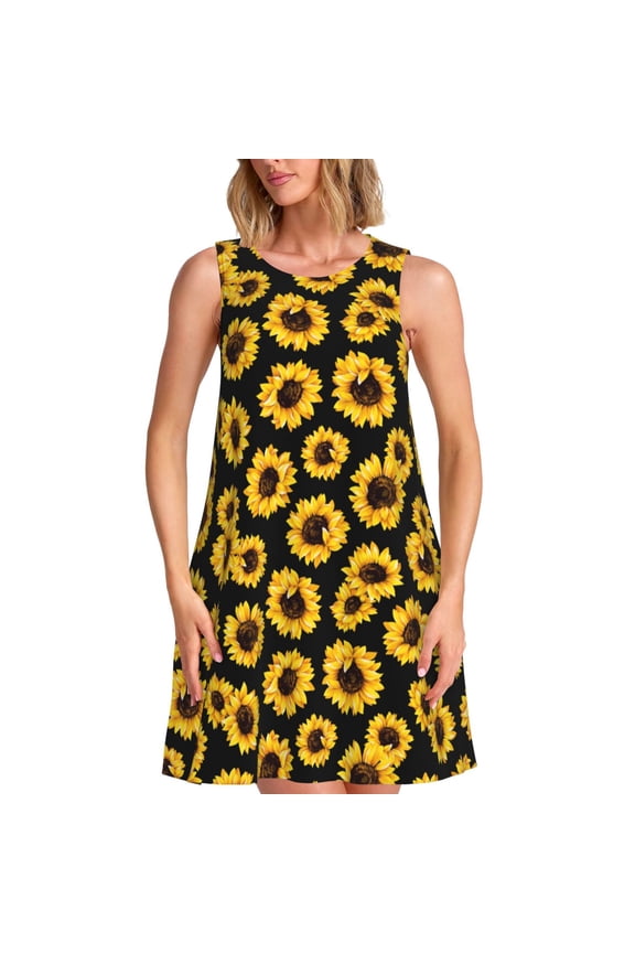 Sunflower 6 Pattern Women's Summer Dresses 2025 Beach Casual Sleeveless Tank Loose Sundress Beach Vacation Clothes with Pocket -3X-Large