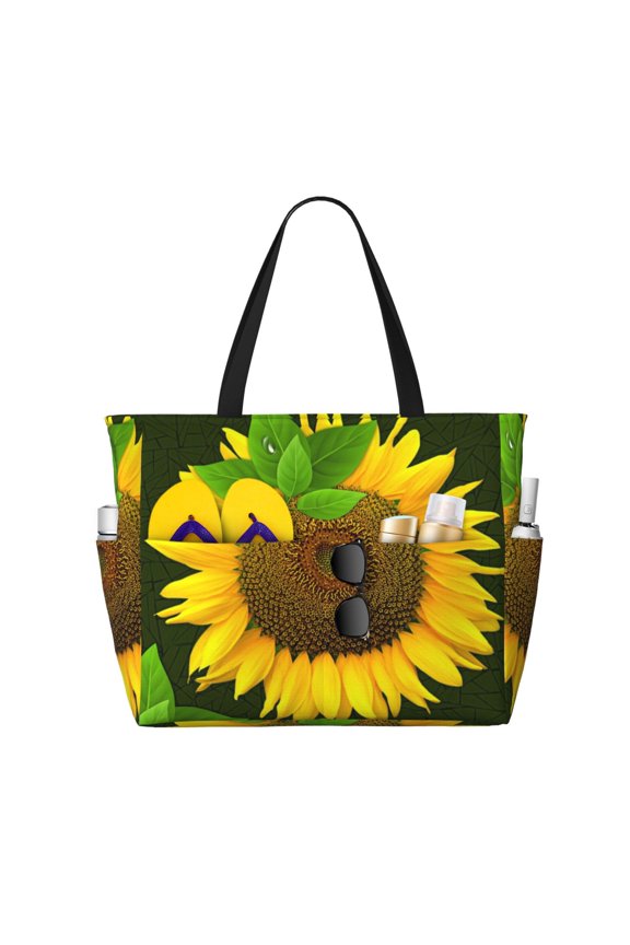 Sunflower3 Pattern Beach Bag for Women - Large Beach Tote Bag Waterproof Sandproof Swim Pool Bag Everyday Bag Handbags with Zipper