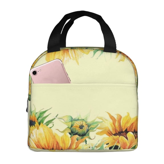 Defioc Sunflowers On A Yellow Background Print Lunch Box,Lunch Bag for Women Men Reusable Insulated Lunch Tote for Work/Office/Picnic/Travel