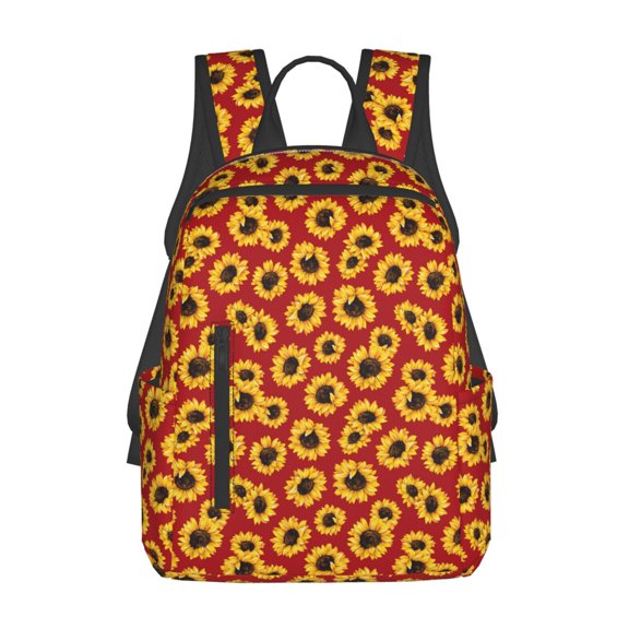 Defioc Sunflowers On Red Pattern Travel Laptop Backpack,Lightweight Backpack Travel Hiking Daypack Backpack Work Bag for Men Women