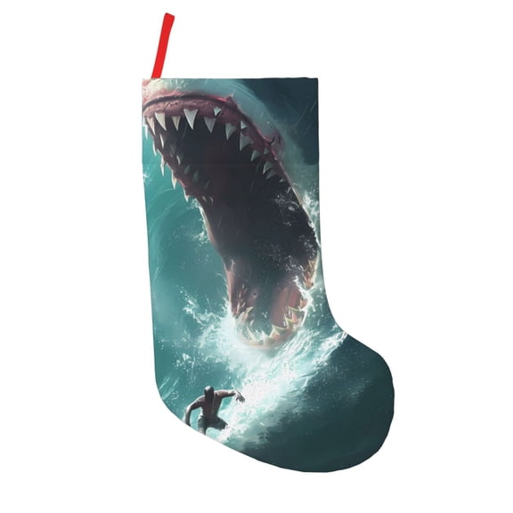 Defioc Surfing Shark for Christmas Stockings 18" Personalized Holiday Stocking for Family, Farmhouse Decor, Xmas Tree Decoration, 1 Pack