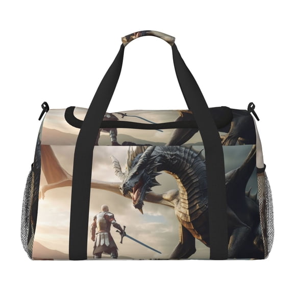 Defioc Swordsman Cool Dragon Print Hand Travel Bag - Foldable Travel Duffel Bags for Men Women -Sport Gym Bag - Overnight Travel Duffel Bag - Adjustable Shoulder Strap
