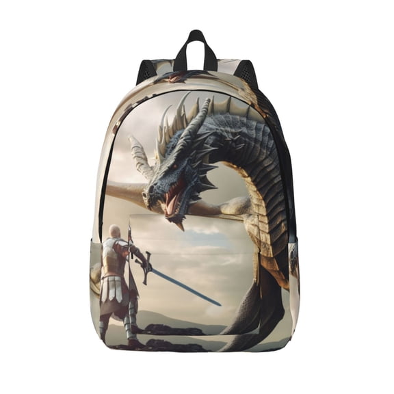 Defioc Swordsman Cool Dragon for Canvas Backpack,Travel Rucksack Unisex Knapsack Laptop Backpack for Work & College -Small