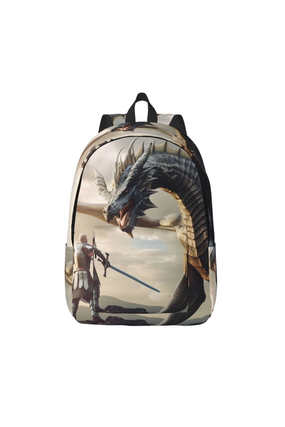Swordsman Cool Dragon for Canvas Backpack,Travel Rucksack Unisex Knapsack Laptop Backpack for Work & College -Small