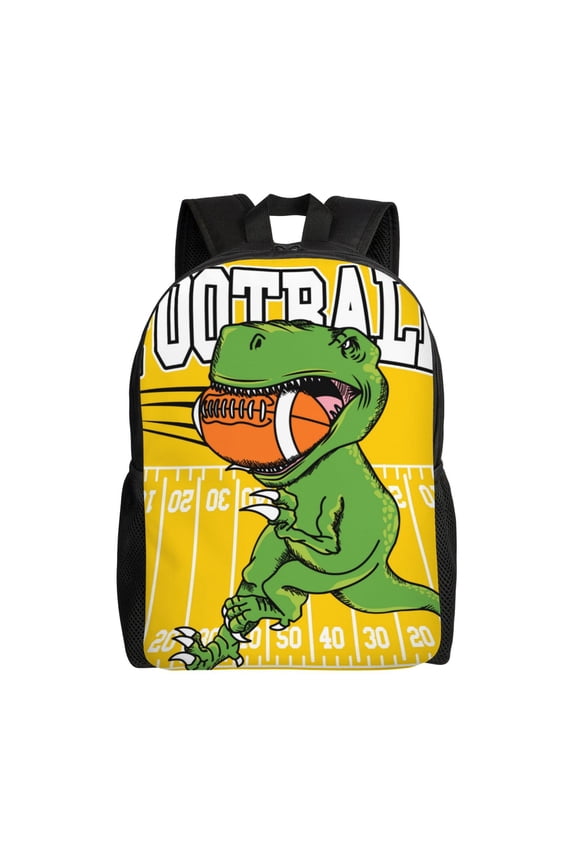 T-Rex Playing Football Print Backpack -Travel,or Work Bookbag Daypacks with 15-Inch Laptop Sleeve and Dual Water Bottle Pockets