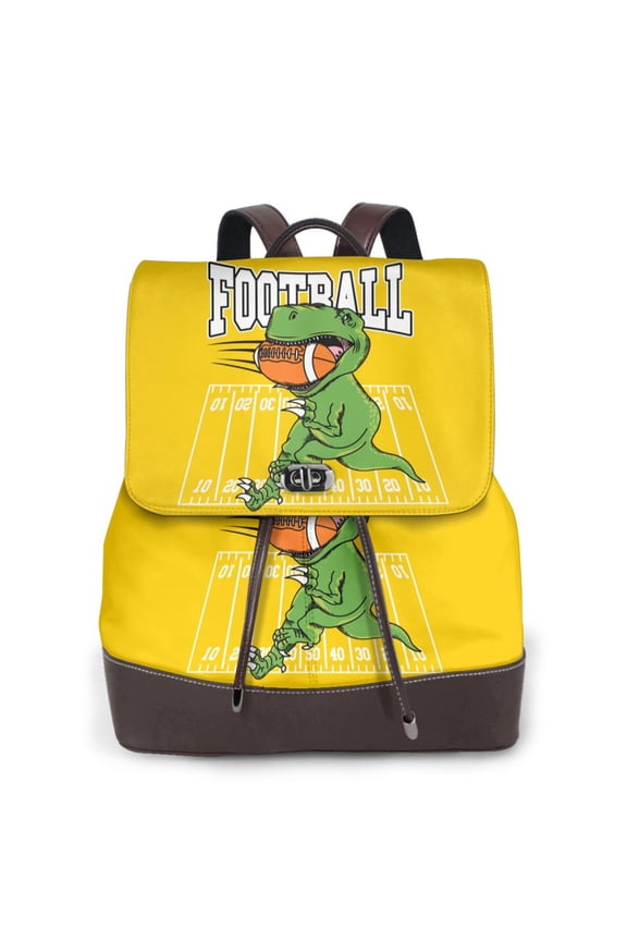 T-Rex Playing Football Print PU Leather Backpack,Backpack Purse for Women Fashion Multipurpose Design Handbag Ladies Bags Travel Backpack