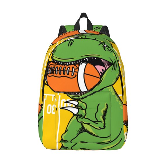 Defioc T-Rex Playing Football for Canvas Backpack,Travel Rucksack Unisex Knapsack Laptop Backpack for Work & College -Small