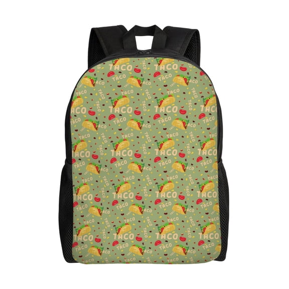Defioc Taco Print Backpack -Travel,or Work Bookbag Daypacks with 15-Inch Laptop Sleeve and Dual Water Bottle Pockets