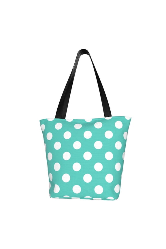 Teal Turquoise And White Polka Dot Print Tote Bag for Women,Shoulder Bag with Zipper Casual Tote's Handbag Big Capacity Shoulder Bag with Inner Pocket Fit for Shopping,Office,Travel