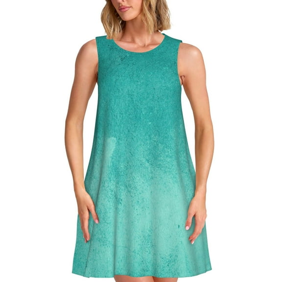 Defioc Teal Turquoise1 Pattern Women's Summer Dresses 2025 Beach Casual Sleeveless Tank Loose Sundress Beach Vacation Clothes with Pocket -Large