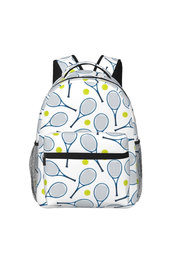 Tennis Rackets And Balls Pattern Laptop Backpack,Travel Backpack Outdoor Activities Bag Daypack for Travel Hiking Shopping Daily