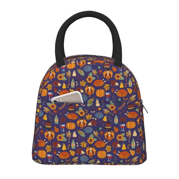 Defioc Thanksgiving Turkey 2 Print LunchBag for Women and Men - Leakproof Cooler Tote Bag Organizer - Reusable Lunch Box for Office/Picnic/Hiking/Beach